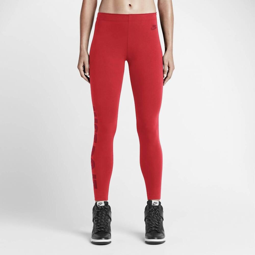 NEW NIKE womenโs just do it leggings in light crimpson/red